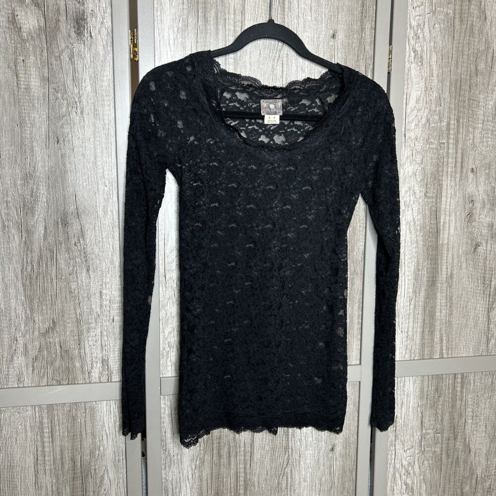 Free People Intimately Lace Top Women Size S Long Sleeves Black Color